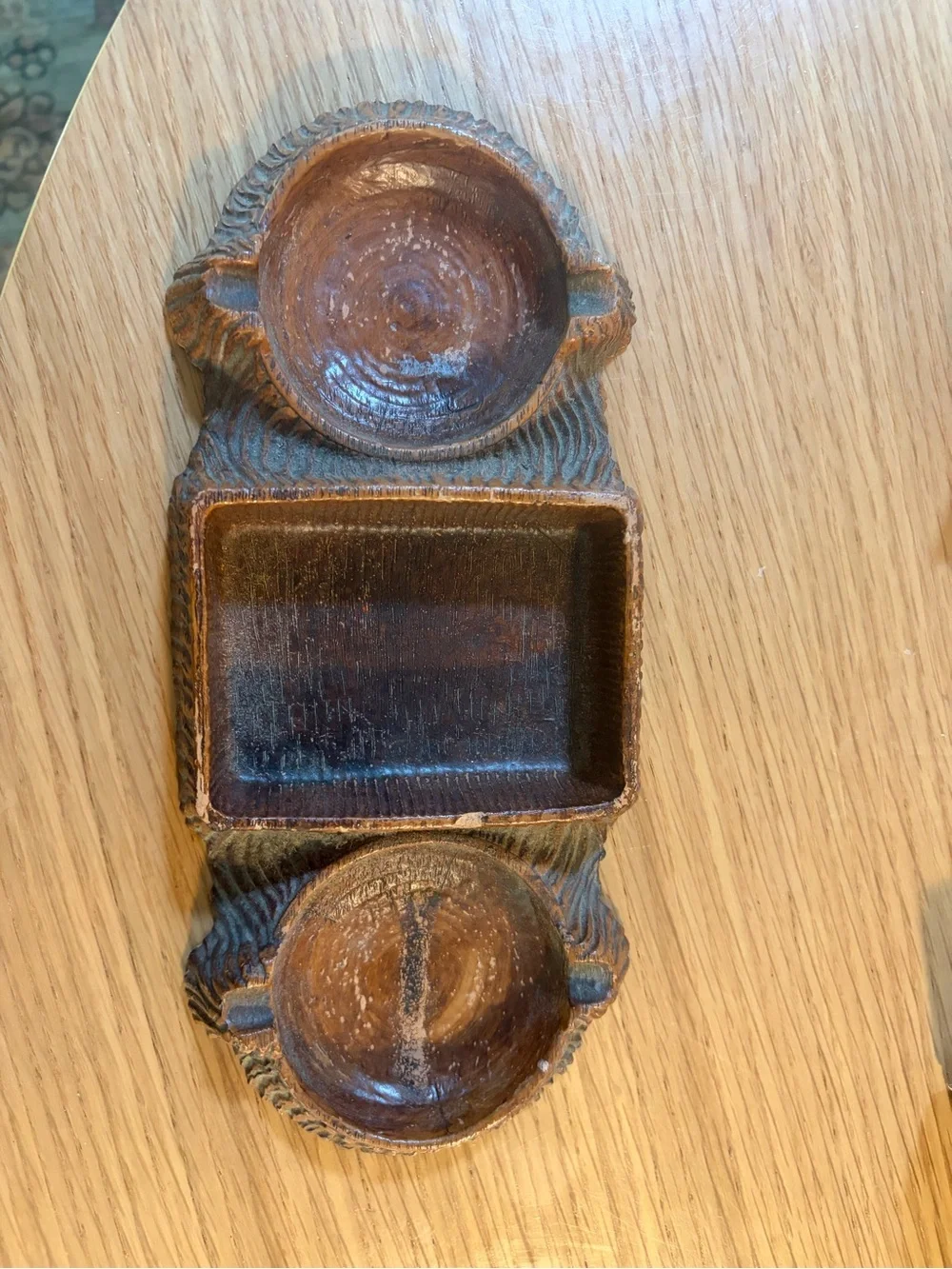 Vintage Syroco Wood Grain Cigarette Holder Ashtray Set